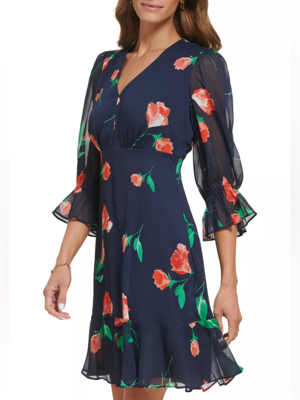 NWT: DKNY Long Sleeve Dress - Navy Floral
